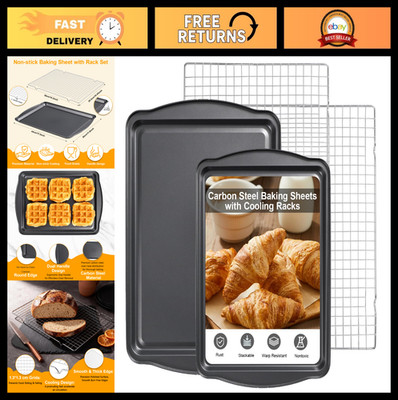 Nonstick Baking Sheet & Cooling Rack Set - Carbon Steel Cookie Pans, 2 Pack, 17''