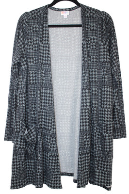 LuLaRoe CAROLINE Women's Sweater Cover Cardigan NWT Medium Houndstooth Black