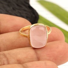 Beautiful Rose Quartz Ring 925 Sterling Silver Gold Plated Bohemian Woman's Gift