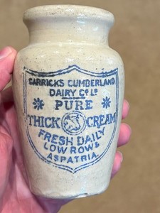 Antique Carricks Cumberland Dairy Pure Thick Cream Crock Jar England