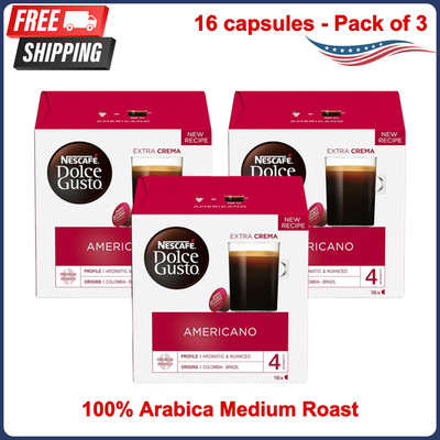 Americano Coffee Pods, 16 Capsules, Pack of 3 For Nescafe Dolce Gusto Machines
