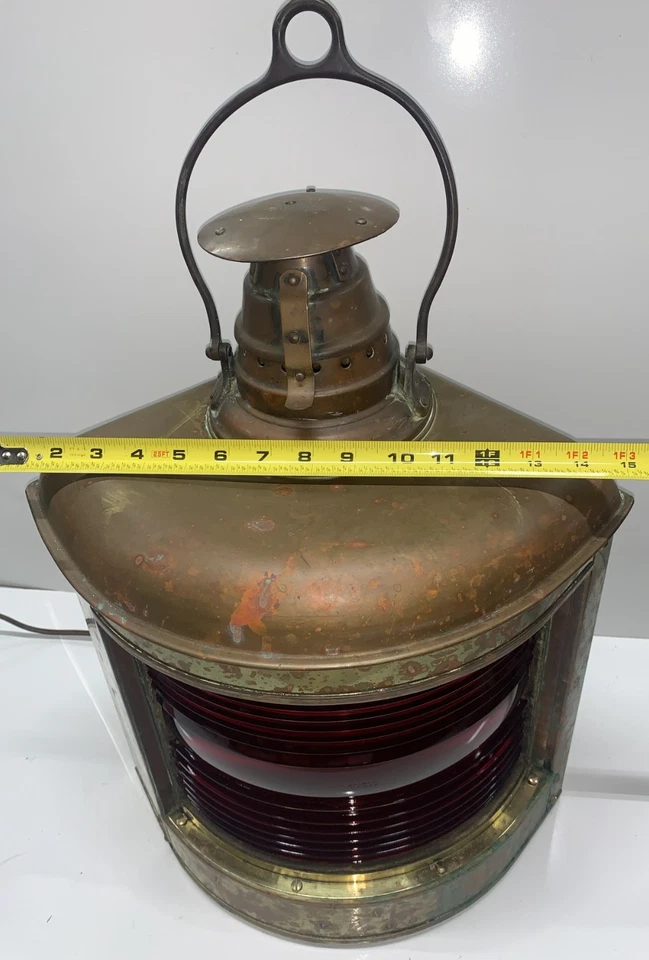 Antique Lovell Oil Lamp Brass COPPER LANTERN Nautical Ship Boat ELECTRIFIED 24" - Image 4 of 4