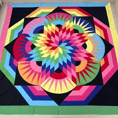 Spiral Texas Lone Star Handmade Cotton Queen Patchwork quilt top/topper