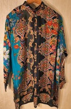 Johnny Was Signature Silk Abstract Colorful Print Tunic Blouse Sz M Oversize Top