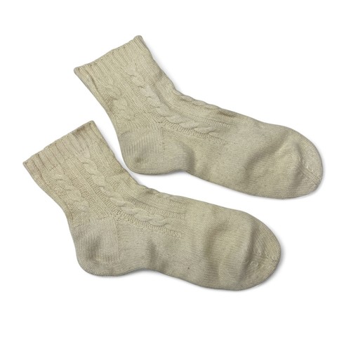 Vintage Wool Cream Crew Socks, Unisex Adults, Cable Knit Pattern, Sz 9-11