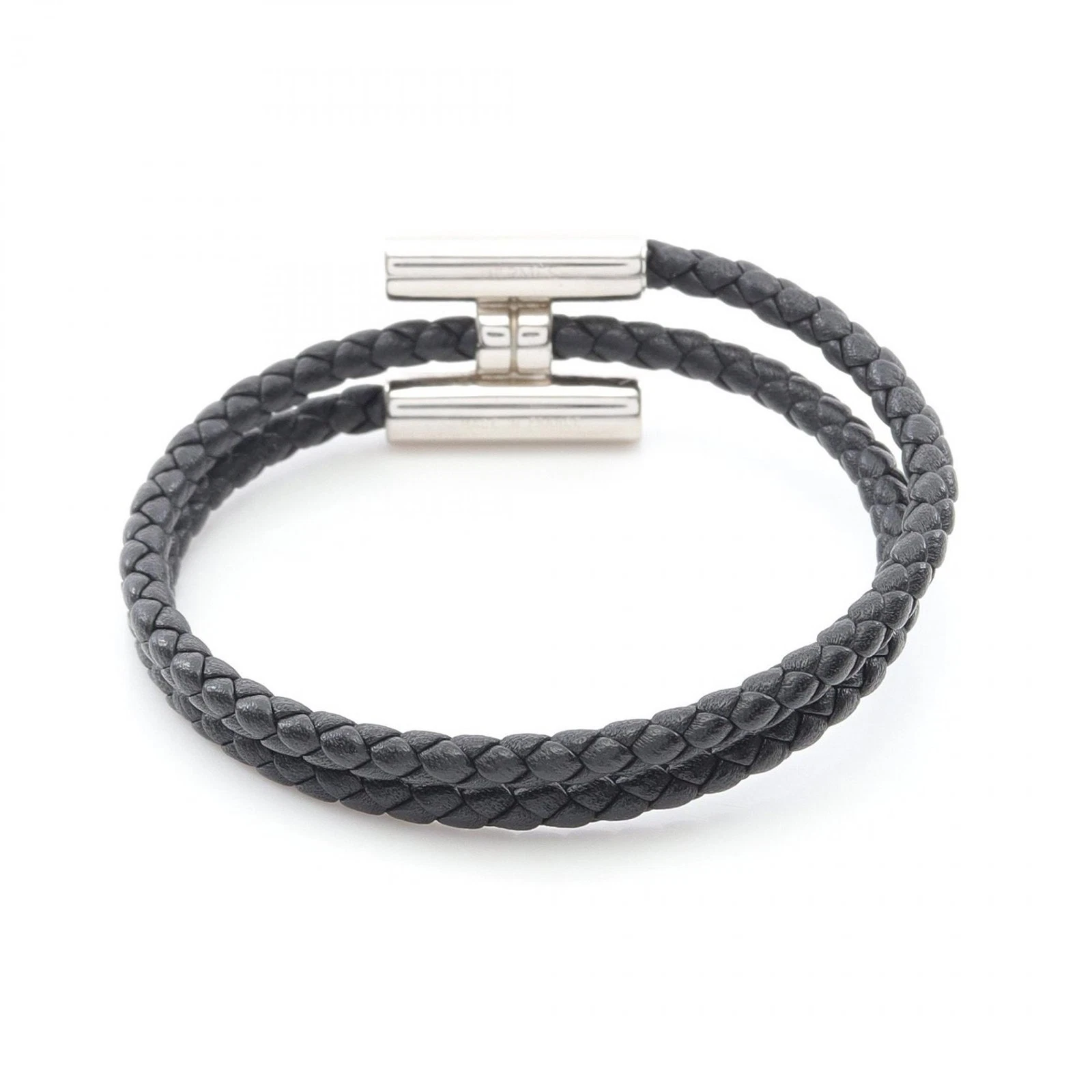 HERMÈS Bracciale HERMES Tournis Tresse 068406FP 89 T3 pelle nero noir usato