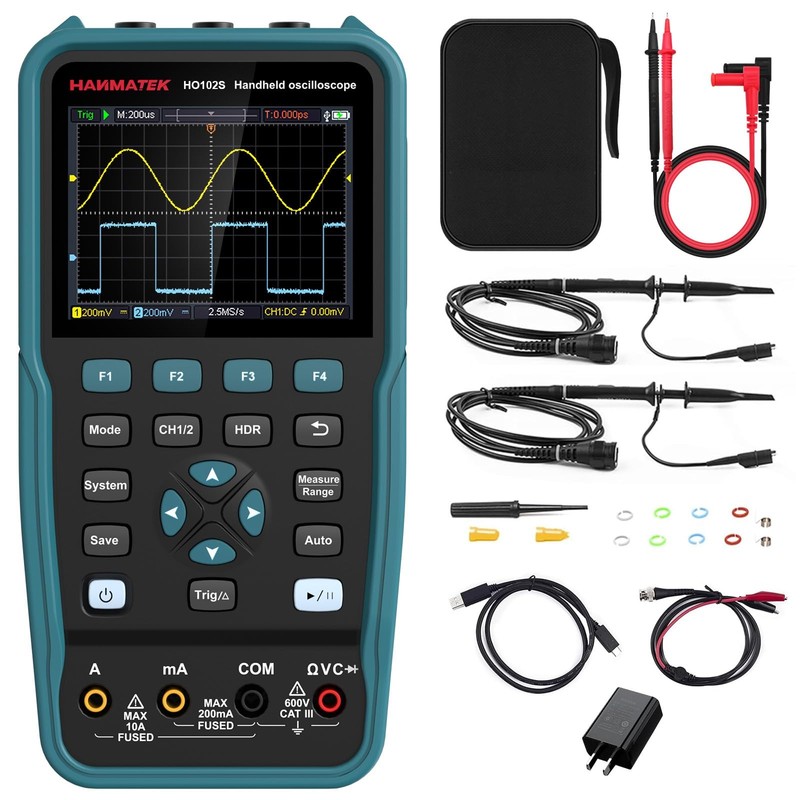 HANMATEK HO102S Digital Oscilloscope, 100MHz Bandwidth, 2 Channels, 3-in-1 Oscil