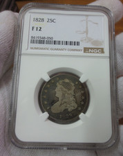 1828 Bust Quarter NGC F12 (Slight Rainbow Toning) (NICE COIN)