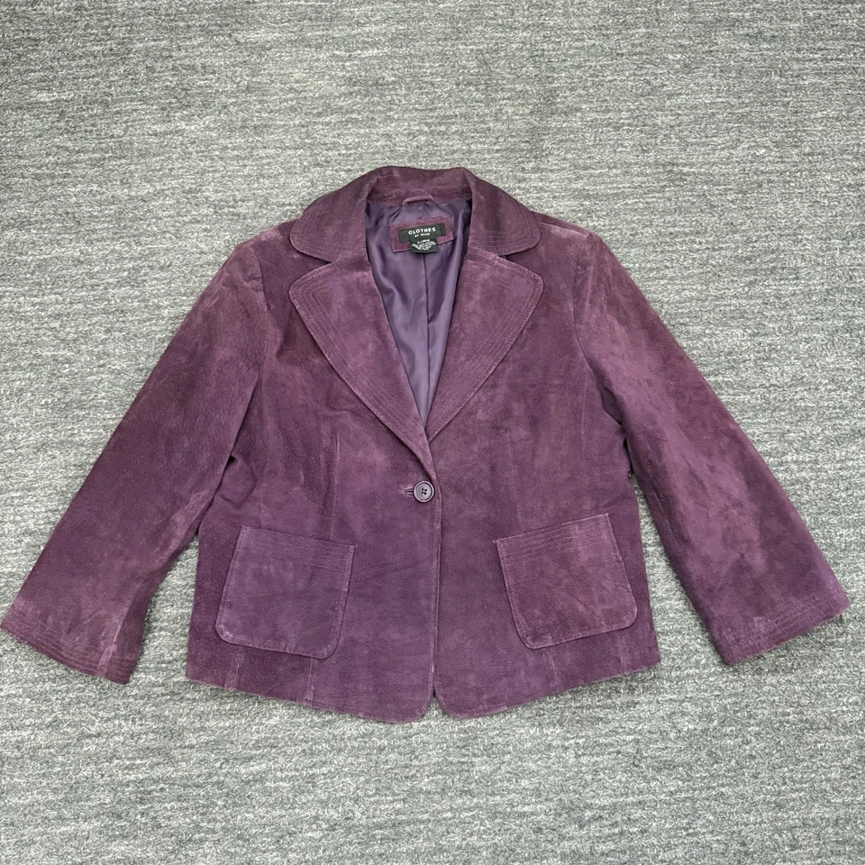 Vintage Leather Blazer Women XL Purple Suede Jacket Retro Y2K Clothes By Revue - Image 2 of 4