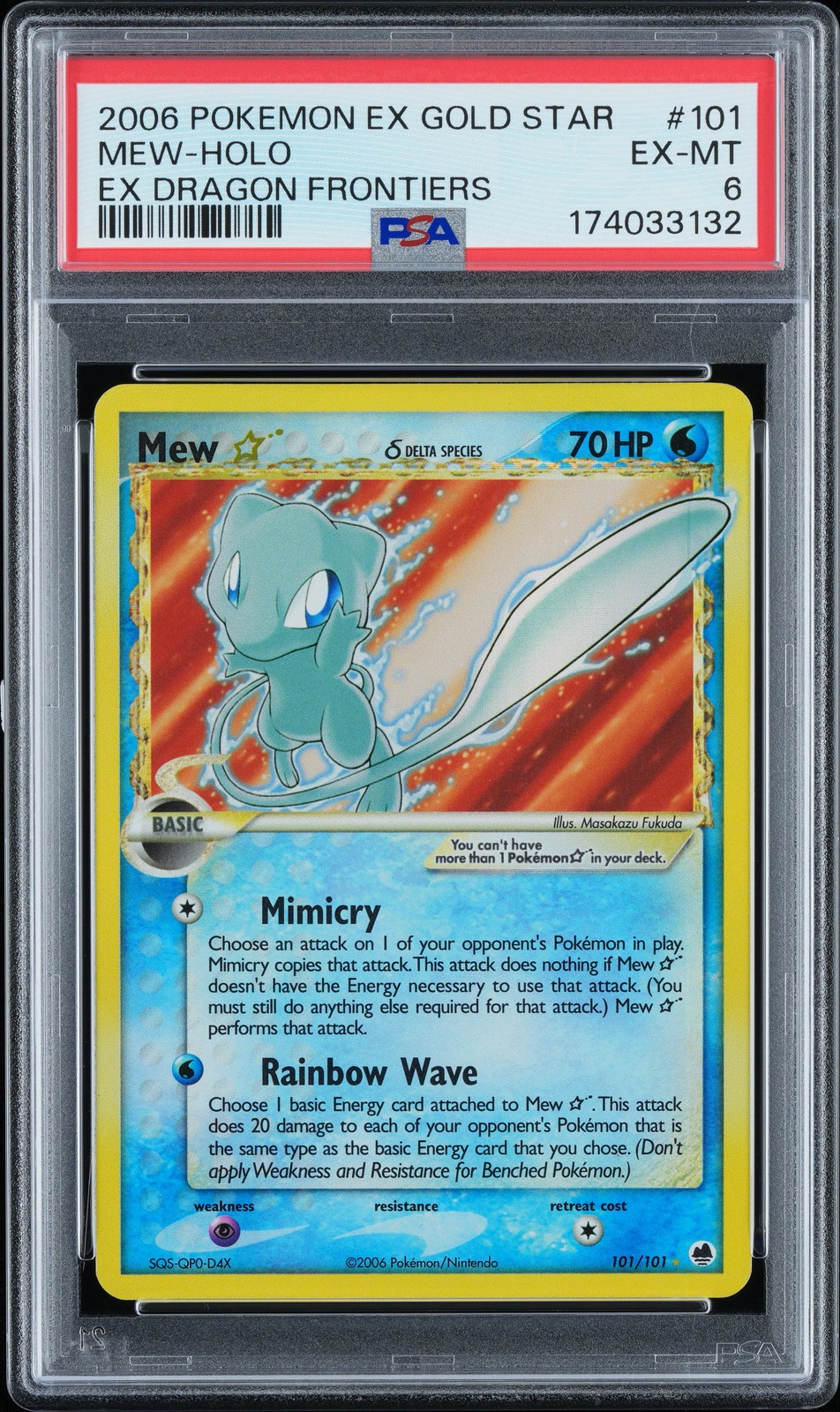 2006 POKEMON EX DRAGON FRONTIERS GOLD STAR #101 MEW-HOLO PSA 6