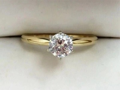 2 CT Round Cut Real Moissanite Engagement Women's Ring 14k Yellow Gold Plated