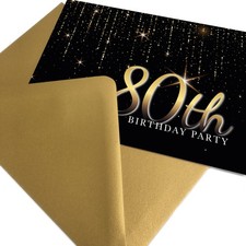 80th Birthday Party Invitations with Gold Envelopes - Premium invites -  1-100pk
