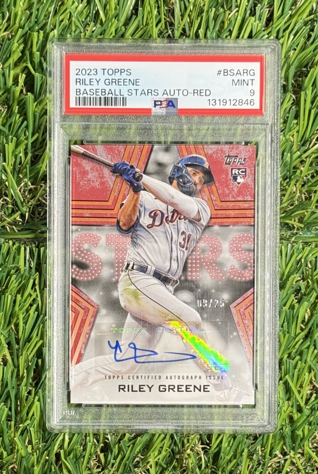 2023 Topps Riley Greene /25 Red Baseball Stars Auto RC PSA 9 RED Tigers #BSA-RG 