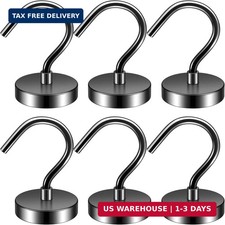6 Pack 110 Lbs Magnetic Hooks Heavy Duty, Neodymium Magnet Hooks, Strong Black M