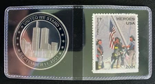 Commemorative Coin & Stamp Set United We Stand Silver-Plated Coin + 2001 Heroes