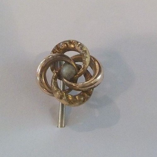 Antique Estate Stick Pin, Gold Plated with Pearl - Afbeelding 2 van 9