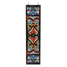 Red Victorian Stained Glass Fleur De Lis Window Panel Handcrafted