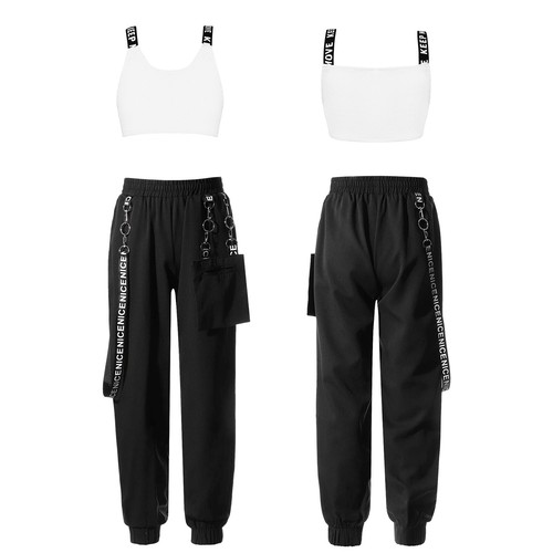 Kids Girls Dance Outfit Gym Sports Suit Pocket Crop Top With Pants Breathable - Picture 38 of 44