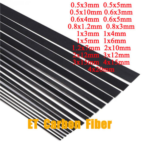 500mm Pultruded Carbon Fiber Flat Shape Solid Bar Strip Multi Sizes - Picture 2 of 5