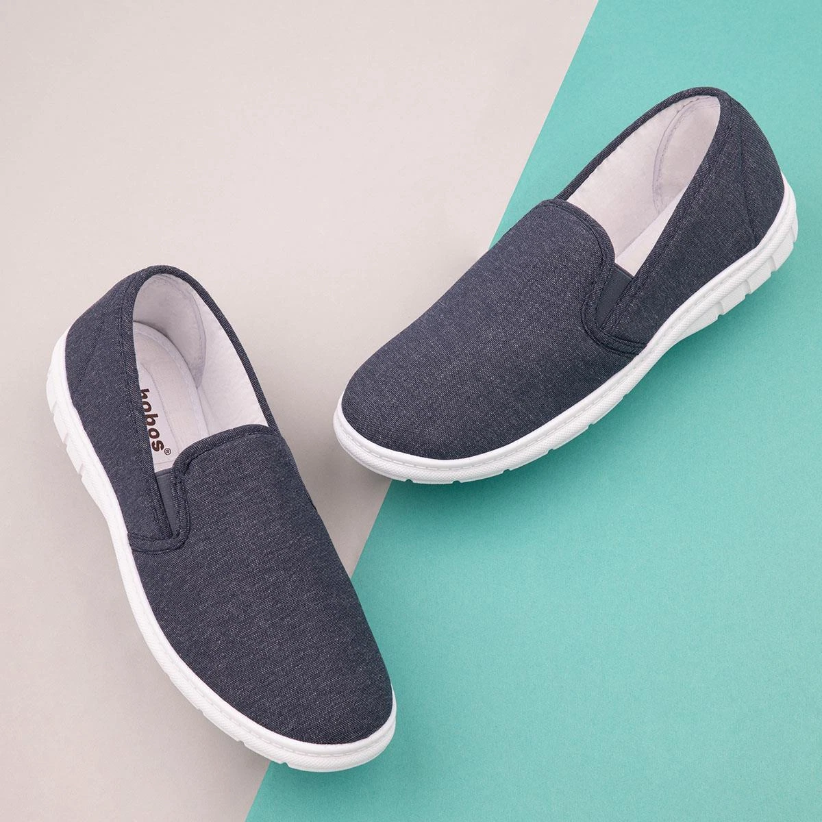 Hobos Mens Canvas Blue Adults Slip On Shoes Padded Elasticated Gusset SIZE
