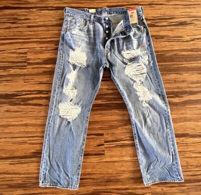Levi s Men s 501 Original Fit Ripped Jeans Shuttle Medium Wash Size 38X30 NWT
