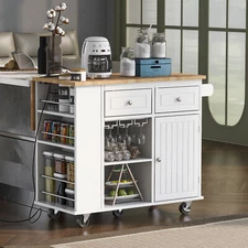 Kitchen Island w/Drop-Leaf Countertop &Power Outlet Kitchen Cart Rolling Trolley