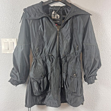 G.e.t Women's Small Black Cinched Waist Windbreaker Rain Jacket Full Zip Pockets