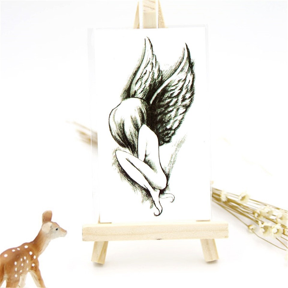 Black Small Angel Wings Temporary Tattoo Fake Body Art Sticker