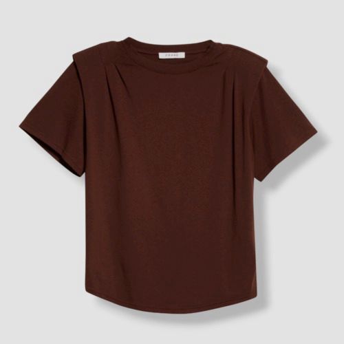 $158 Frame Women's Brown Padded Shoulder Cotton T-Shirt Top Size XS