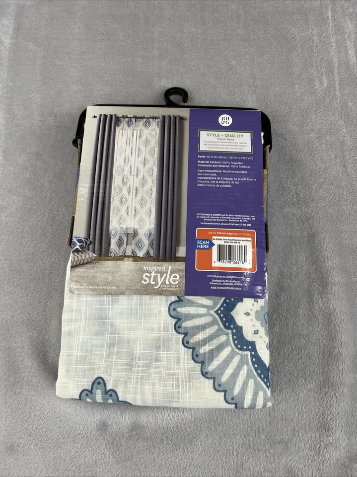 Better Home & Gardens 84 inch wide sheer panel Diamond Medallion 50in W x 84in L - Image 4 of 4