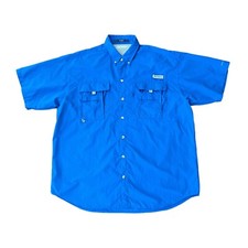 Columbia PFG Shirt Super Bahama Blue Vented Omni Shade Fishing Mens Size L