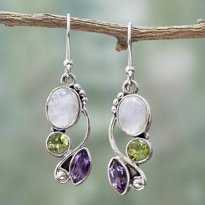 Aa Neuf Marquise Environ Cuir Synthetique Pierre De Lune D Emeraude Amethyst Baumel Crochet Boucles D Oreilles Ebay