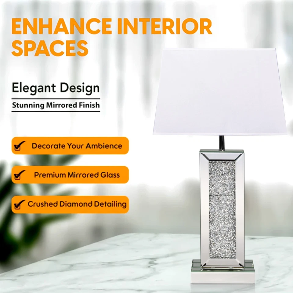 Mirrored Table Lamp Shade Crushed Diamond Crystal Shaped Crystal Sparkly Mirror - Image 4 of 4