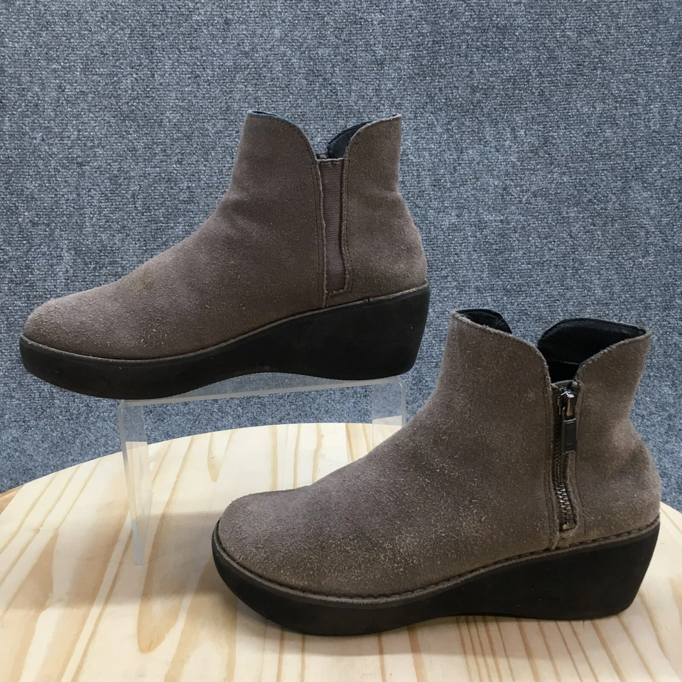 Botas Reaction Kenneth Cole para mujer 8 Prime Botines Gris Cuero Cuña Cremallera Foto 2 de 4