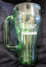 Vintage Whataburger Coca-Cola Cowboy Green Glass Mug W/ Handle. 6.25" Tall 16oz.