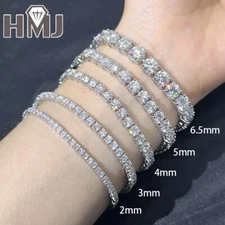 US Tennis Bracelet SOLID 925 Sterling Silver MOISSANITE Passes Tester 2-6.5mm