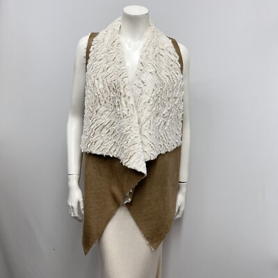 Neiman Marcus Vest Faux Suede & Fleece NWT $125.00 Honey Tan & Off White Size L