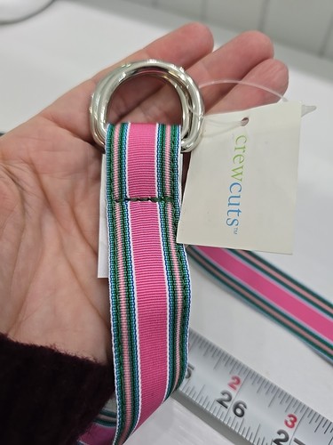 JCrew Kids Belt M Pink White Green Stripes Doyble Loop Closure New With Tags - Picture 3 of 5