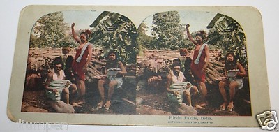 Rare ORIGINAL Antique 1900`s Hindu Fakirs India Stereoview Photo Tribe Hinduism 