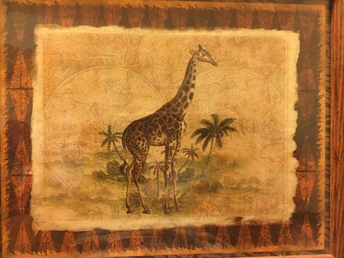 Giraffe Art Decoration Walnut Stain on Solid Red Oak Frame 10"H x 12"W - Picture 4 of 4
