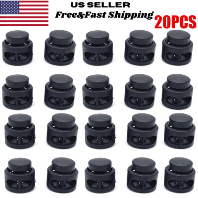 20Pcs Black Paracord Cord Lock Clamp 2 Hole Toggle Clip Stopper Accessories US