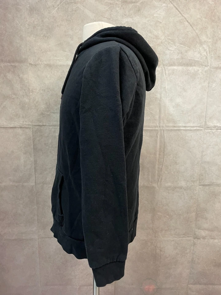21 男式夹克男式黑色羊毛衬里棉抽绳连帽全拉链 M 码 — 第 2/4 张图片