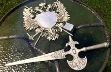 Medieval Double Headed Eagle Griffin Crest Royal Crown Shield & Sword Wall Hang