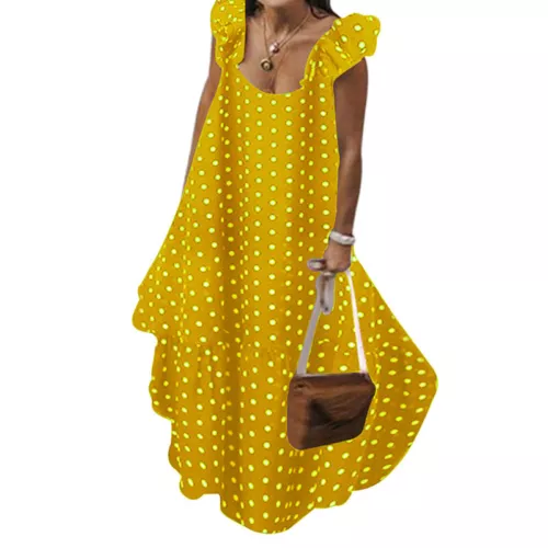 Abito lungo donna smanicato prendisole donna bohemien a pois maxi dress - Foto 5 di 18
