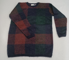 Paul Harris Design Vtg Sweater Medium Blue Green Red Mohair Blend Pullover Fuzzy