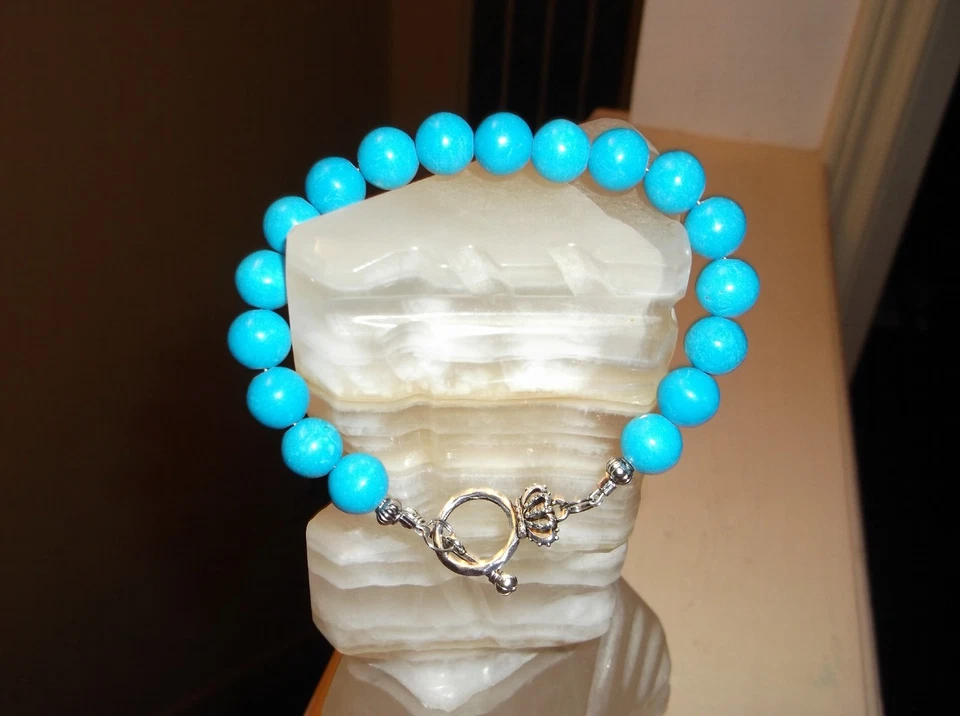 Pulsera Hombre Hecha a Mano 8 3'4" 10 MM Azul Turquesa Cuentas Foto 2 de 4