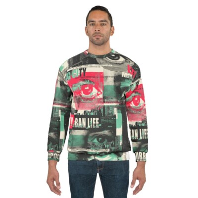 AOP Sweatshirt - Urban Life - Big City - Abstract seamless pattern with newspape