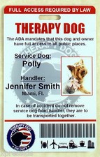 THERAPY SUPPORT DOG ID CARD SERVICE DOG ID BADGE ESA ADA RATED  0THERP