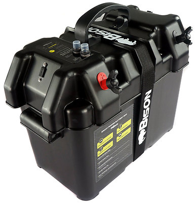 BISON BATTERIEKASTEN TRÄGER MIT USB LADEGERÄT, LED METER, UNTERBRECHER & 12V STECKDOSE 