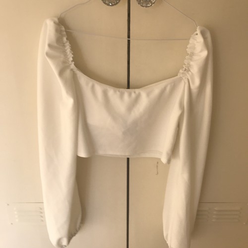 Ladies Size 14 Boohoo White long sleeve crop Top blouse With Crossover Front VGC - Picture 3 of 8